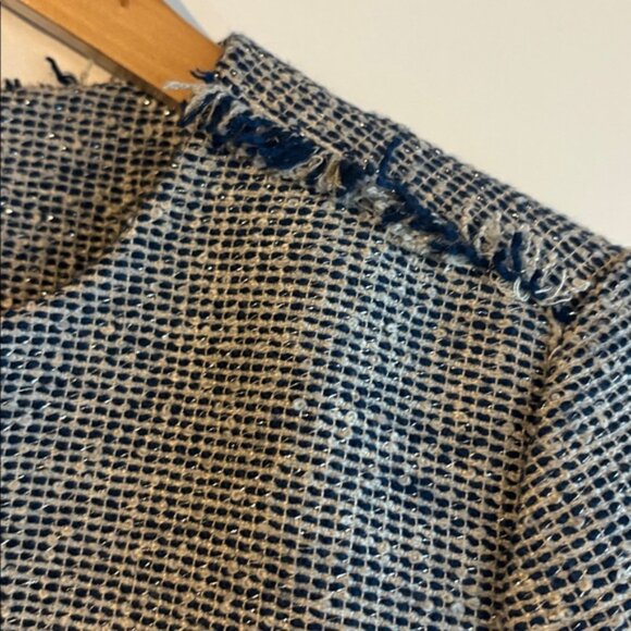 Banana Republic Open Front Scalloped Tweed Blazer Navy NWT - Picture 7 of 8